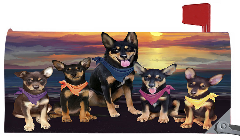 Family Sunset Portrait Australian Kelpie Dogs Magnetic Mailbox Cover MBC48441