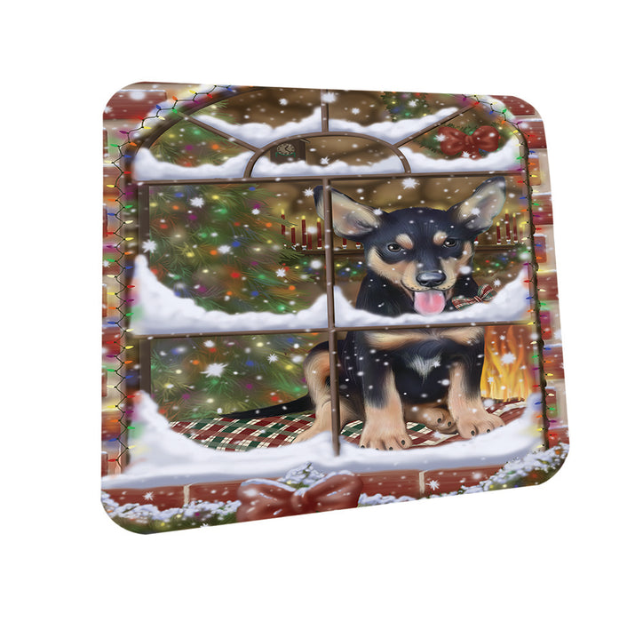 Please Come Home For Christmas Australian Kelpie Dog Sitting In Window Coasters Set of 4 CST53895
