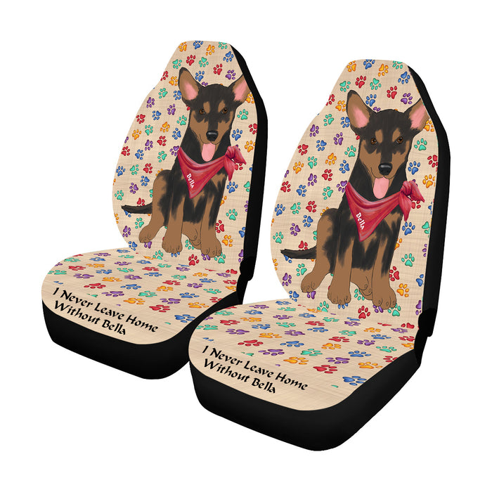 Personalized I Never Leave Home Paw Print Australian Kelpie Dogs Pet Front Car Seat Cover (Set of 2)