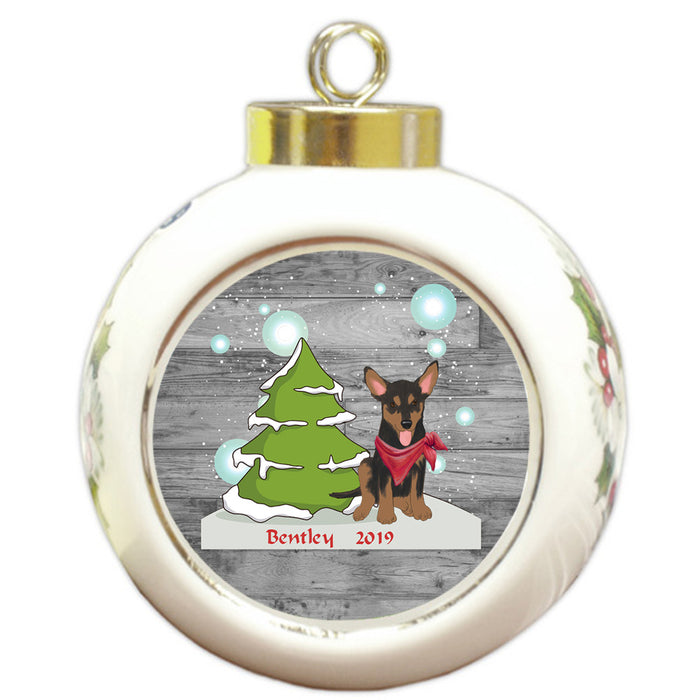 Custom Personalized Winter Scenic Tree and Presents Australian Kelpie Dog Christmas Round Ball Ornament