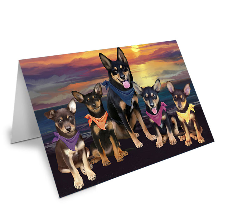 Family Sunset Portrait Australian Kelpies Dog Handmade Artwork Assorted Pets Greeting Cards and Note Cards with Envelopes for All Occasions and Holiday Seasons GCD54722