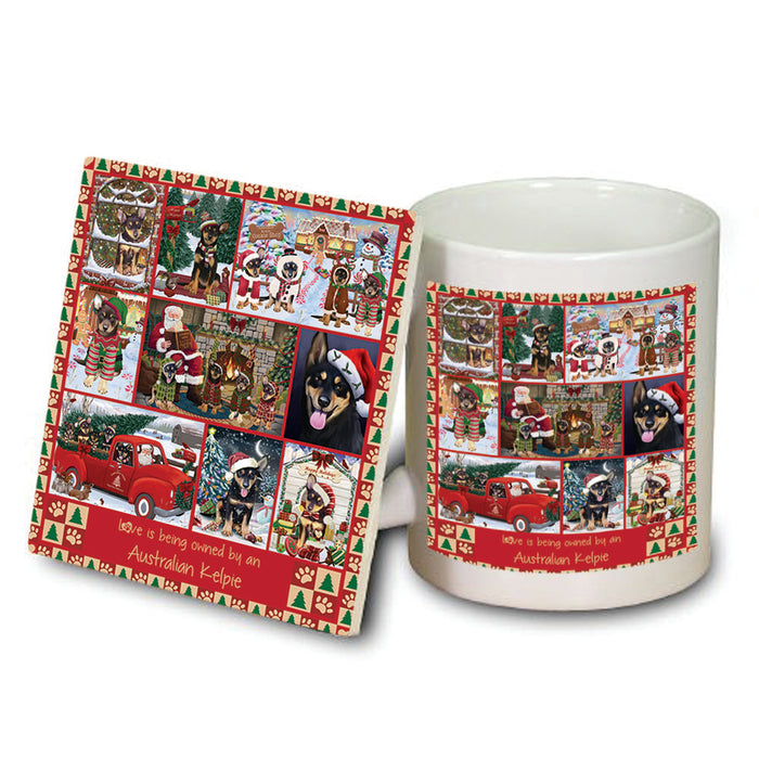 Love is Being Owned Christmas Australian Kelpie Dogs Mug and Coaster Set MUC57185