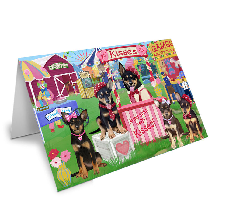 Carnival Kissing Booth Australian Kelpies Dog Handmade Artwork Assorted Pets Greeting Cards and Note Cards with Envelopes for All Occasions and Holiday Seasons GCD71843