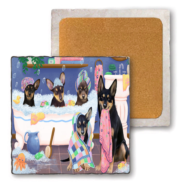 Rub A Dub Dogs In A Tub Australian Kelpies Dog Set of 4 Natural Stone Marble Tile Coasters MCST51756