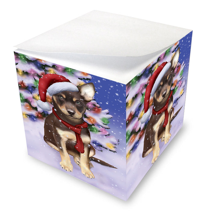 Winterland Wonderland Australian Kelpie Dog In Christmas Holiday Scenic Background Note Cube NOC53361