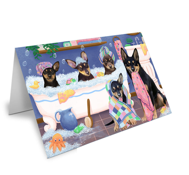 Rub A Dub Dogs In A Tub Australian Kelpies Dog Handmade Artwork Assorted Pets Greeting Cards and Note Cards with Envelopes for All Occasions and Holiday Seasons GCD74783