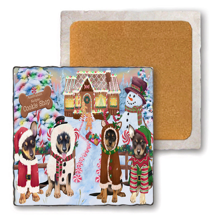 Holiday Gingerbread Cookie Shop Australian Kelpies Dog Set of 4 Natural Stone Marble Tile Coasters MCST51098