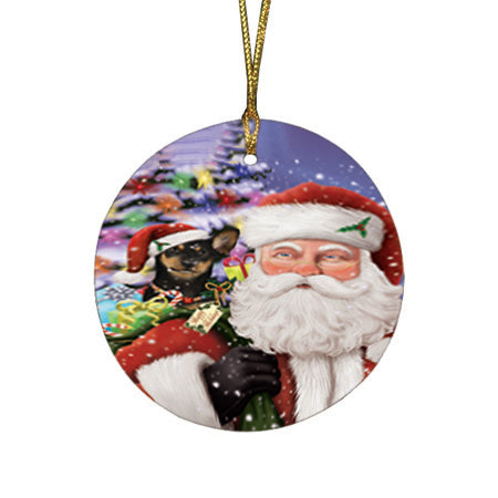 Santa Carrying Australian Kelpie Dog and Christmas Presents Round Flat Christmas Ornament RFPOR53950