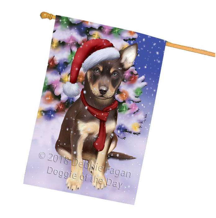 Winterland Wonderland Australian Kelpie Dog In Christmas Holiday Scenic Background  House Flag FLG53559