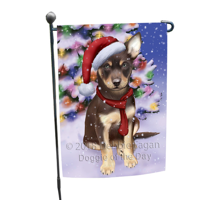 Winterland Wonderland Australian Kelpie Dog In Christmas Holiday Scenic Background  Garden Flag GFLG53423