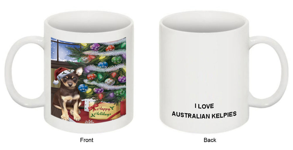 Christmas Happy Holidays Australian Kelpie Dog with Tree and Presents Coffee Mug MUG49198