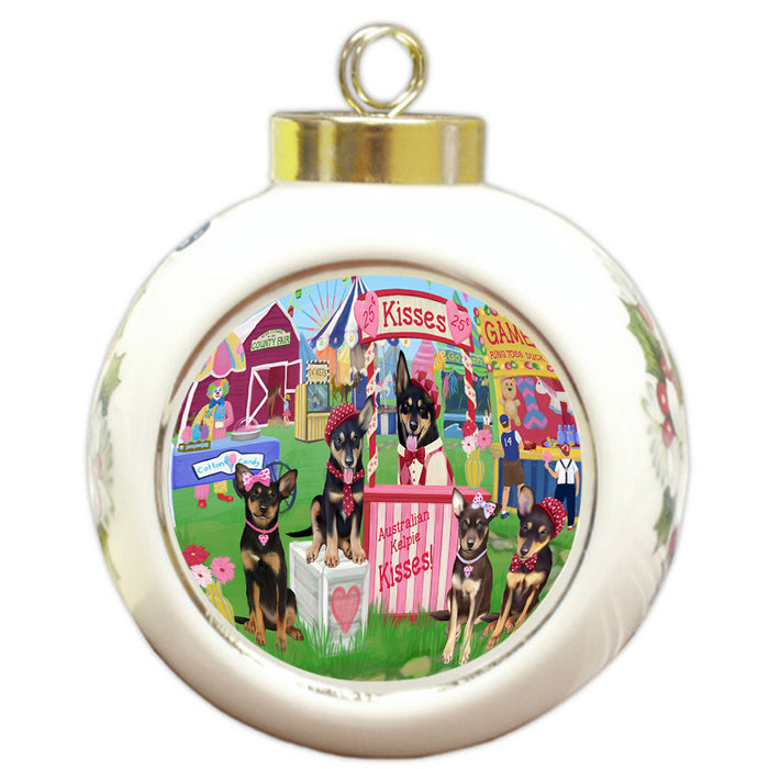 Carnival Kissing Booth Australian Kelpies Dog Round Ball Christmas Ornament RBPOR56132