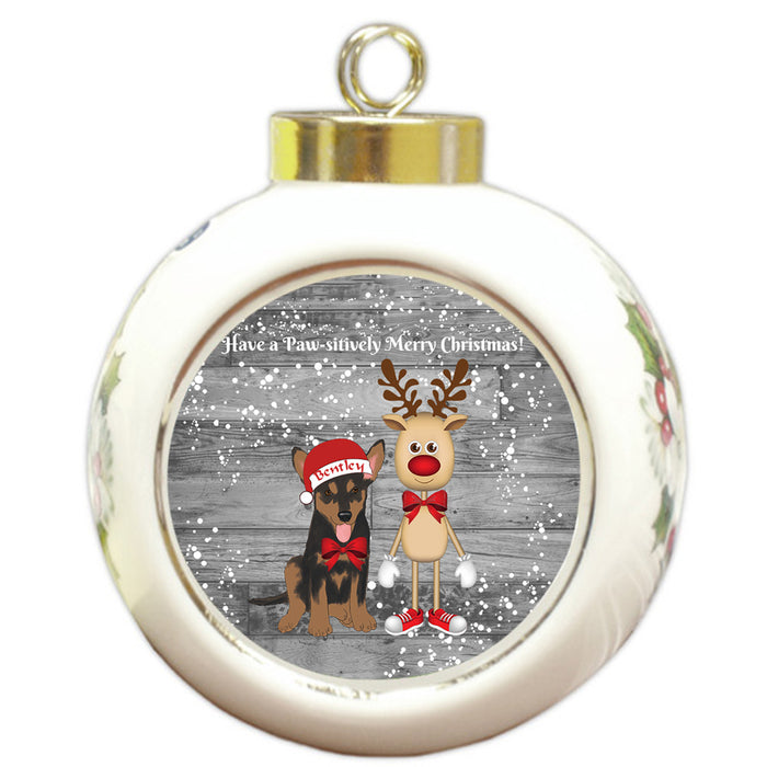 Custom Personalized Australian Kelpie Dog Reindeer and Pooch Christmas Round Ball Ornament