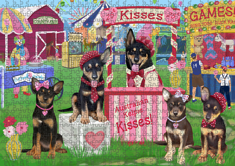 Carnival Kissing Booth Australian Kelpies Dog Puzzle with Photo Tin PUZL91308