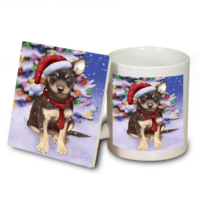 Winterland Wonderland Australian Kelpie Dog In Christmas Holiday Scenic Background  Mug and Coaster Set MUC53353