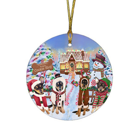 Holiday Gingerbread Cookie Shop Australian Kelpies Dog Round Flat Christmas Ornament RFPOR56454