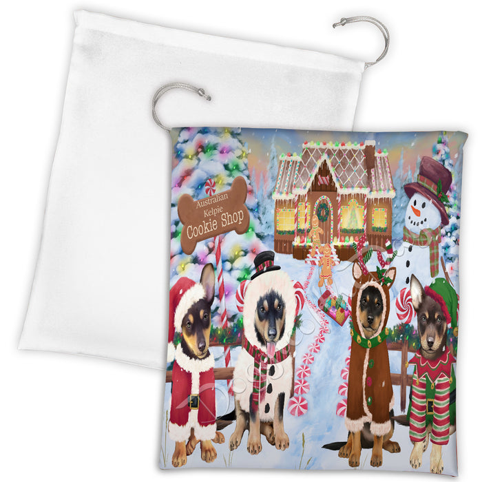 Holiday Gingerbread Cookie Australian Kelpies Dogs Shop Drawstring Laundry or Gift Bag LGB48563
