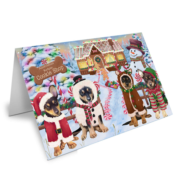 Holiday Gingerbread Cookie Shop Australian Kelpies Dog Handmade Artwork Assorted Pets Greeting Cards and Note Cards with Envelopes for All Occasions and Holiday Seasons GCD72809