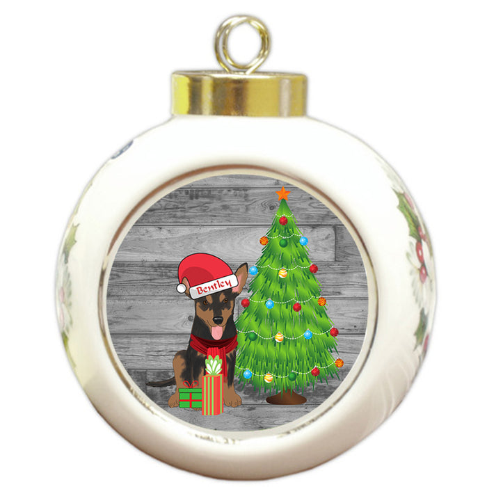 Custom Personalized Australian Kelpie Dog With Tree and Presents Christmas Round Ball Ornament