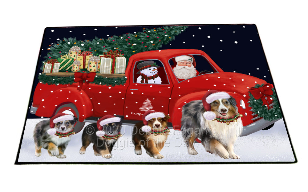 Christmas Express Delivery Red Truck Running Australian Shepherd Dogs Indoor/Outdoor Welcome Floormat - Premium Quality Washable Anti-Slip Doormat Rug FLMS56539
