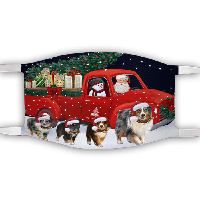 Christmas Express Delivery Red Truck Running Australian Shepherd Dogs Face Mask FM49841