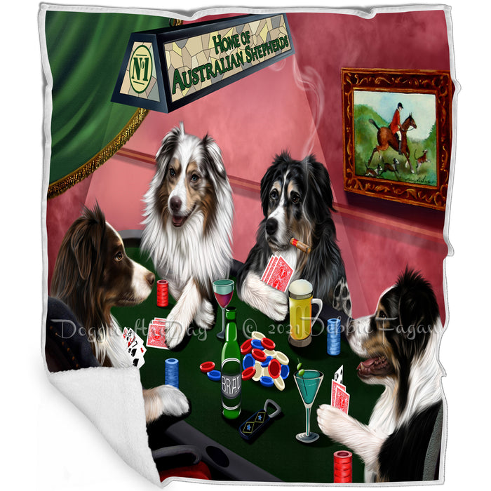 Home of Australian Shepherd 4 Dogs Playing Poker Blanket