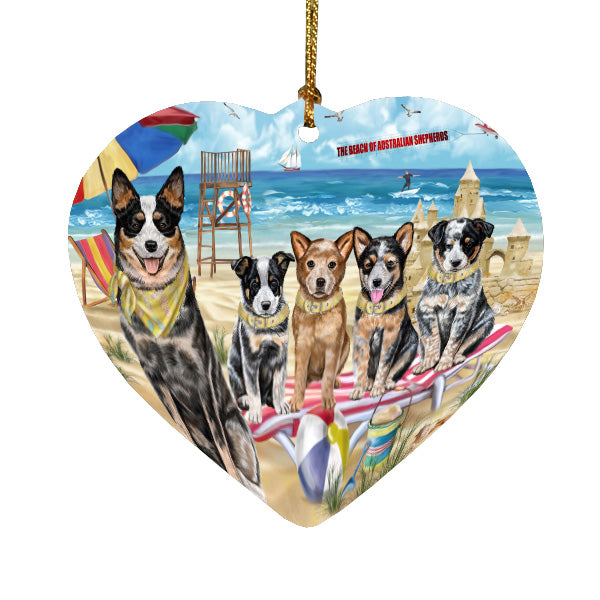 Pet Friendly Beach Australian Shepherd Dogs Heart Christmas Ornament HPORA58844