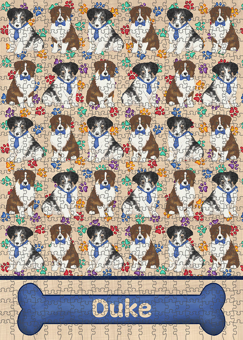 Rainbow Paw Print Australian Shepherd Dogs Puzzle with Photo Tin PUZL97520
