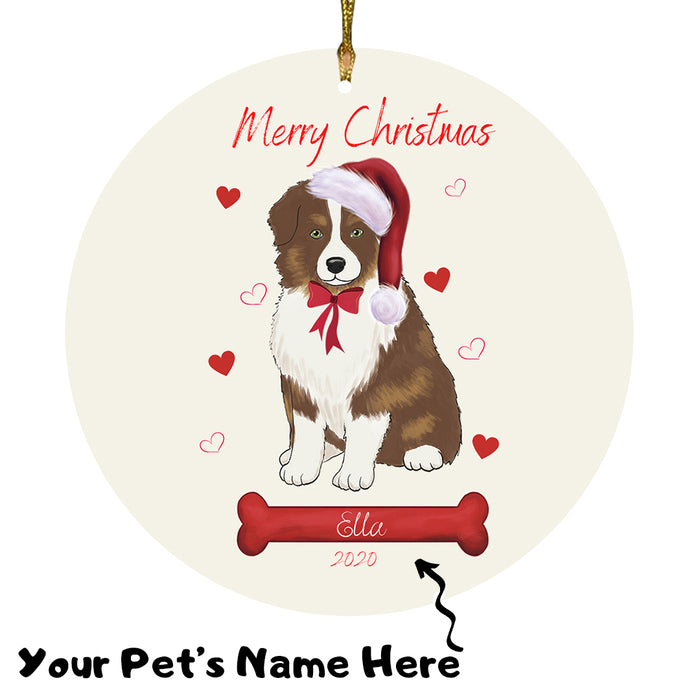 Personalized Merry Christmas  Australian Shepherd Dog Christmas Tree Round Flat Ornament RBPOR58902