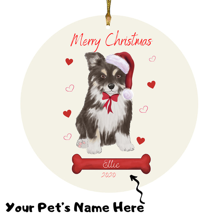 Personalized Merry Christmas  Australian Shepherd Dog Christmas Tree Round Flat Ornament RBPOR58904