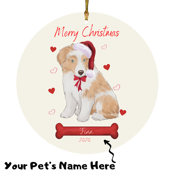 Personalized Merry Christmas  Australian Shepherd Dog Christmas Tree Round Flat Ornament RBPOR58905