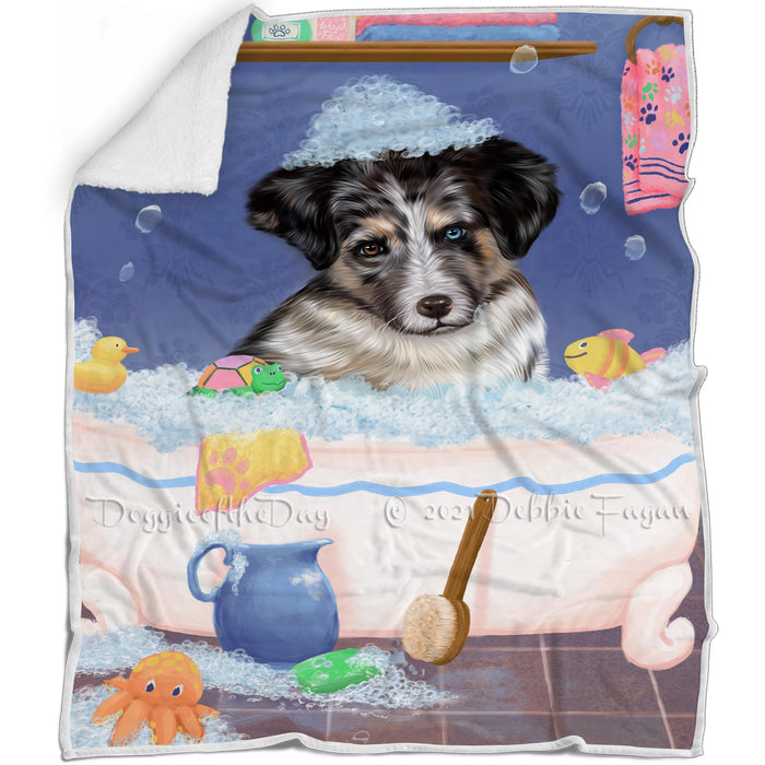 Rub A Dub Dog In A Tub Australian Shepherd Dog Blanket BLNKT142997