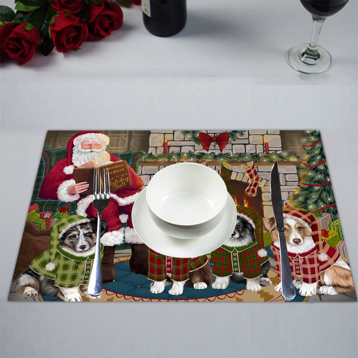 Christmas Cozy Holiday Fire Tails Australian Shepherd Dogs Placemat