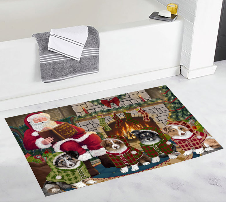 Christmas Cozy Holiday Fire Tails Australian Shepherd Dogs Bath Mat