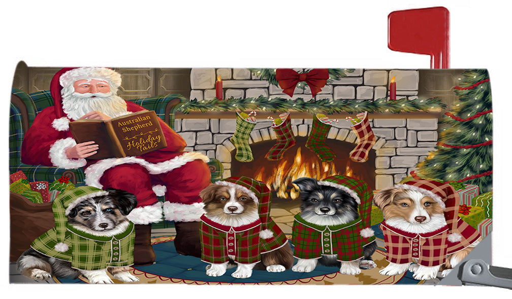 Christmas Cozy Holiday Fire Tails Australian Shepherd Dogs 6.5 x 19 Inches Magnetic Mailbox Cover Post Box Cover Wraps Garden Yard Décor MBC48871