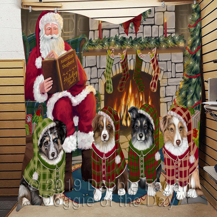Christmas Cozy Holiday Fire Tails Australian Shepherd Dogs Quilt