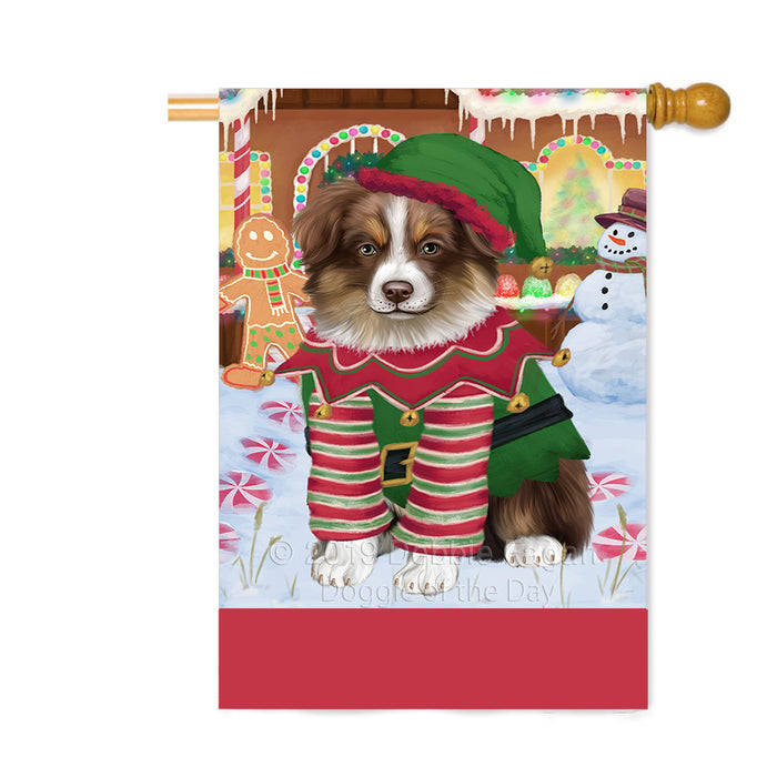 Personalized Gingerbread Candyfest Australian Shepherd Dog Custom House Flag FLG63700