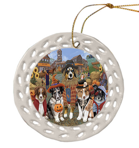 Halloween 'Round Town Australian Shepherd Dogs Ceramic Doily Ornament DPOR57465