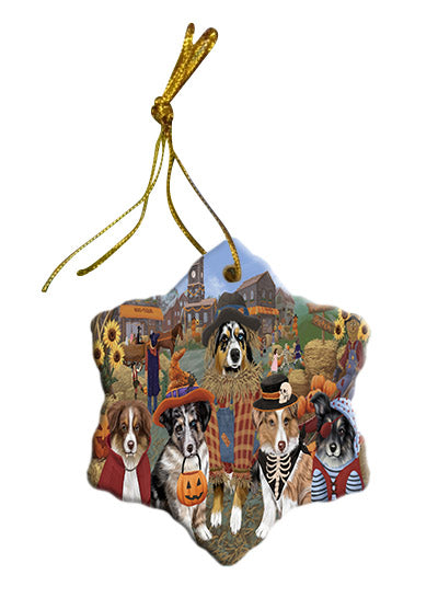 Halloween 'Round Town Australian Shepherd Dogs Star Porcelain Ornament SPOR57465