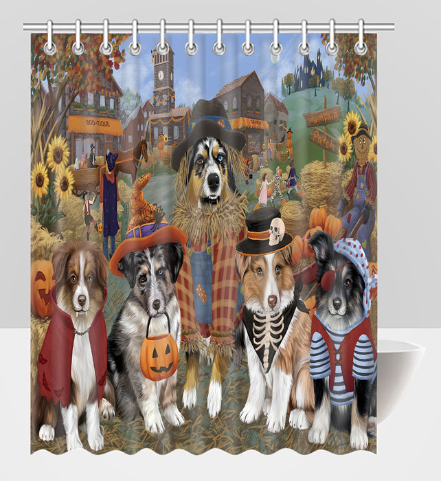 Halloween 'Round Town Australian Shepherd Dogs Shower Curtain