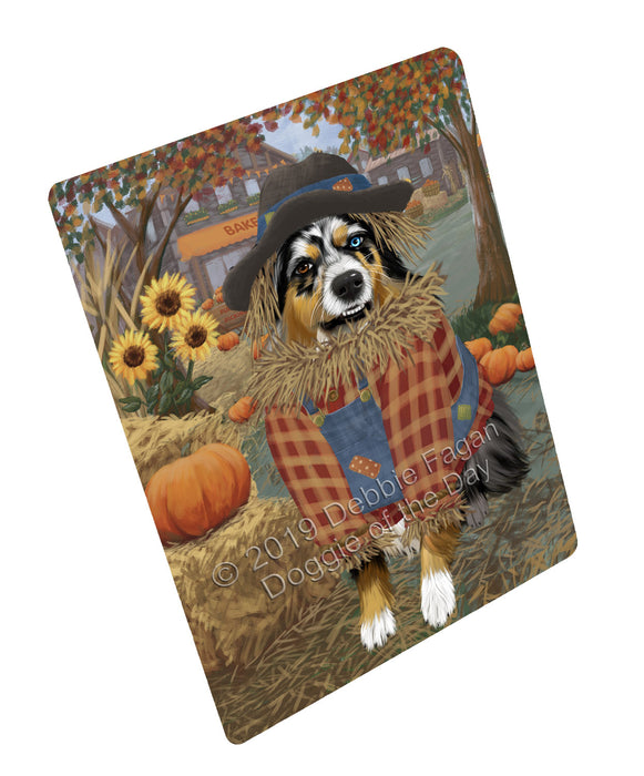 Halloween 'Round Town And Fall Pumpkin Scarecrow Both Australian Shepherd Dogs Magnet MAG77209 (Small 5.5" x 4.25")