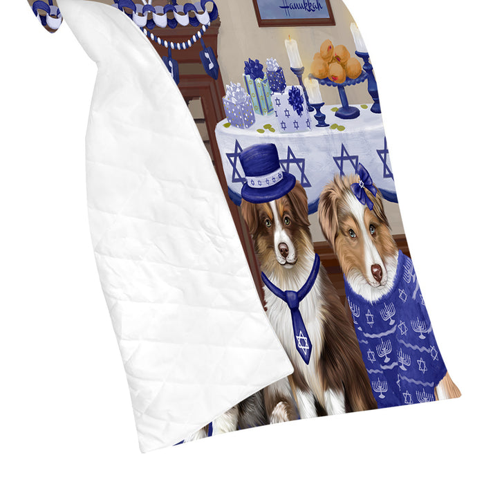 Happy Hanukkah Family and Happy Hanukkah Both Australian Shepherd Dogs Quilt