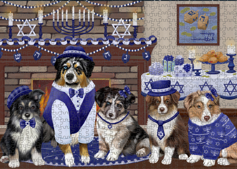 Happy Hanukkah Family and Happy Hanukkah Both Australian Shepherd Dogs Puzzle  PUZL96656