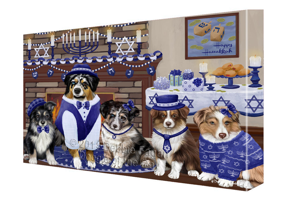 Happy Hanukkah Family and Happy Hanukkah Both Australian Shepherd Dogs Canvas Print Wall Art Décor CVS140876