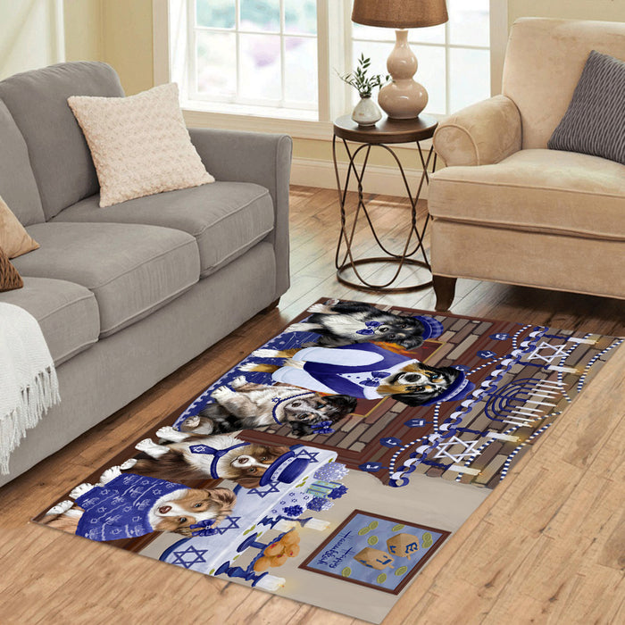 Happy Hanukkah Family and Happy Hanukkah Both Australian Shepherd Dogs Area Rug