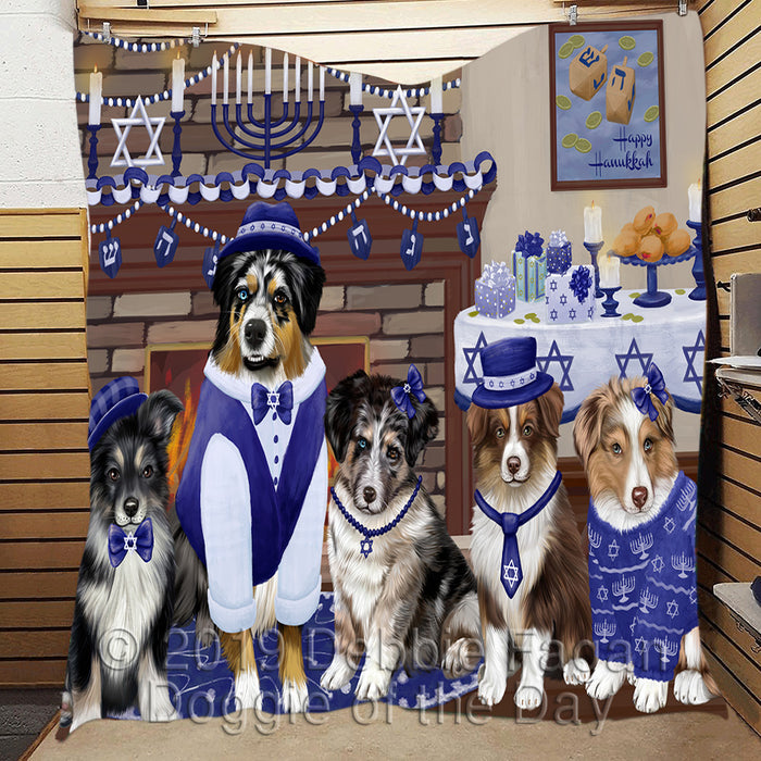 Happy Hanukkah Family and Happy Hanukkah Both Australian Shepherd Dogs Quilt