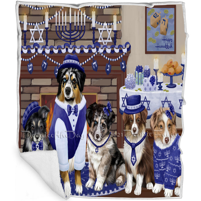 Happy Hanukkah Family and Happy Hanukkah Both Australian Shepherd Dogs Blanket BLNKT140249