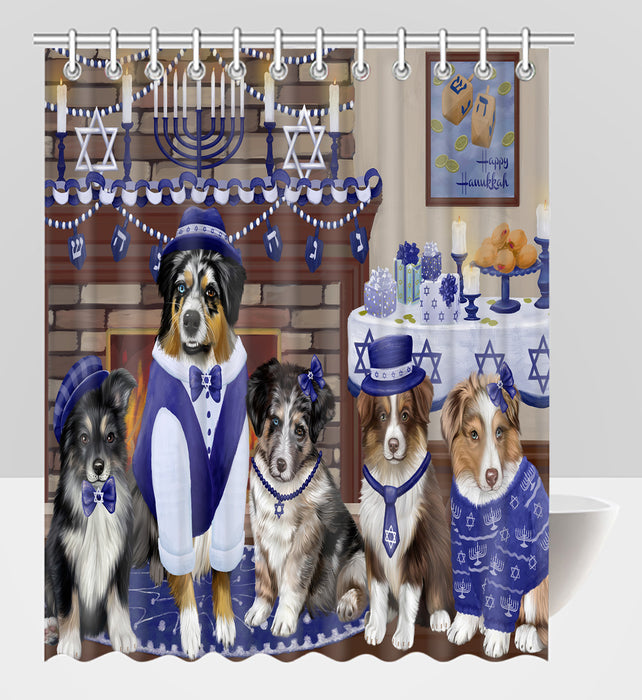 Happy Hanukkah Family Australian Shepherd Dogs Shower Curtain