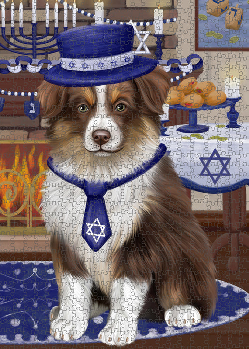 Happy Hanukkah Family and Happy Hanukkah Both Australian Shepherd Dog Puzzle  PUZL96880