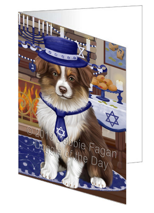 Happy Hanukkah Australian Shepherd Dog Handmade Artwork Assorted Pets Greeting Cards and Note Cards with Envelopes for All Occasions and Holiday Seasons GCD78275